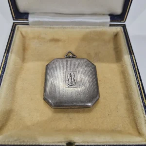 Antique Engraved art deco locket pendant Sterling silver 925 square heavy