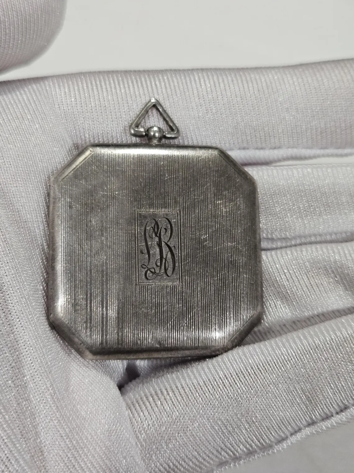 Antique Engraved art deco locket pendant Sterling silver 925 square heavy - Image 5