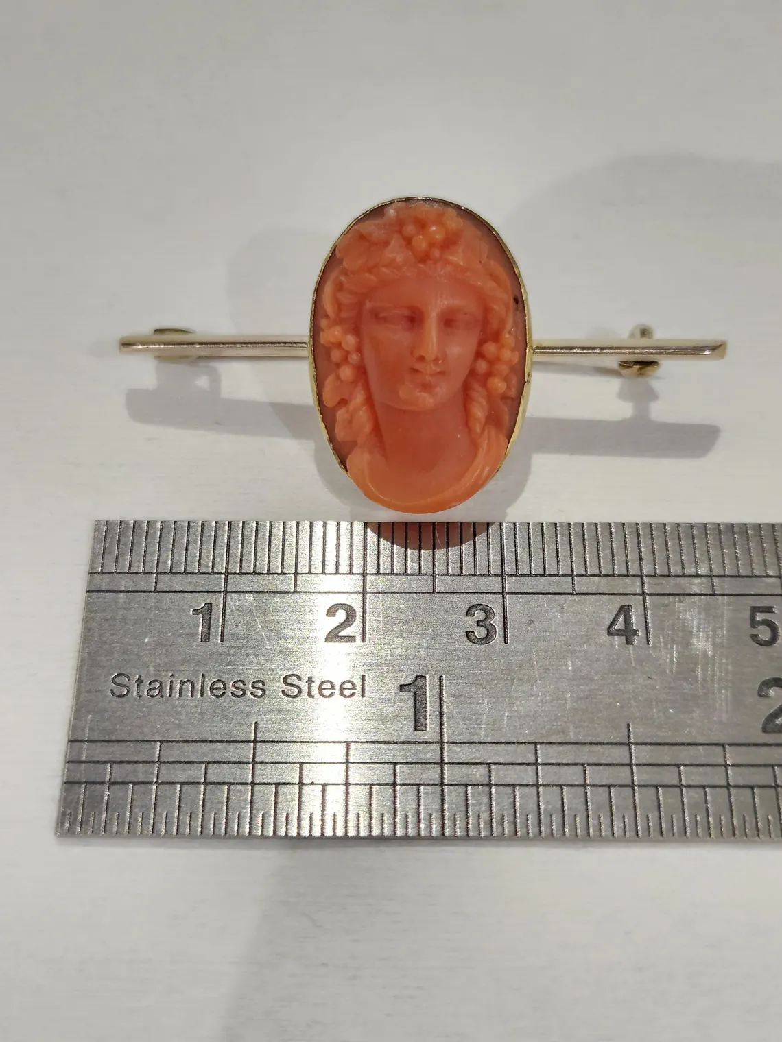 Antique Natural coral Cameo bacchante gilt over silver brooch - Image 11