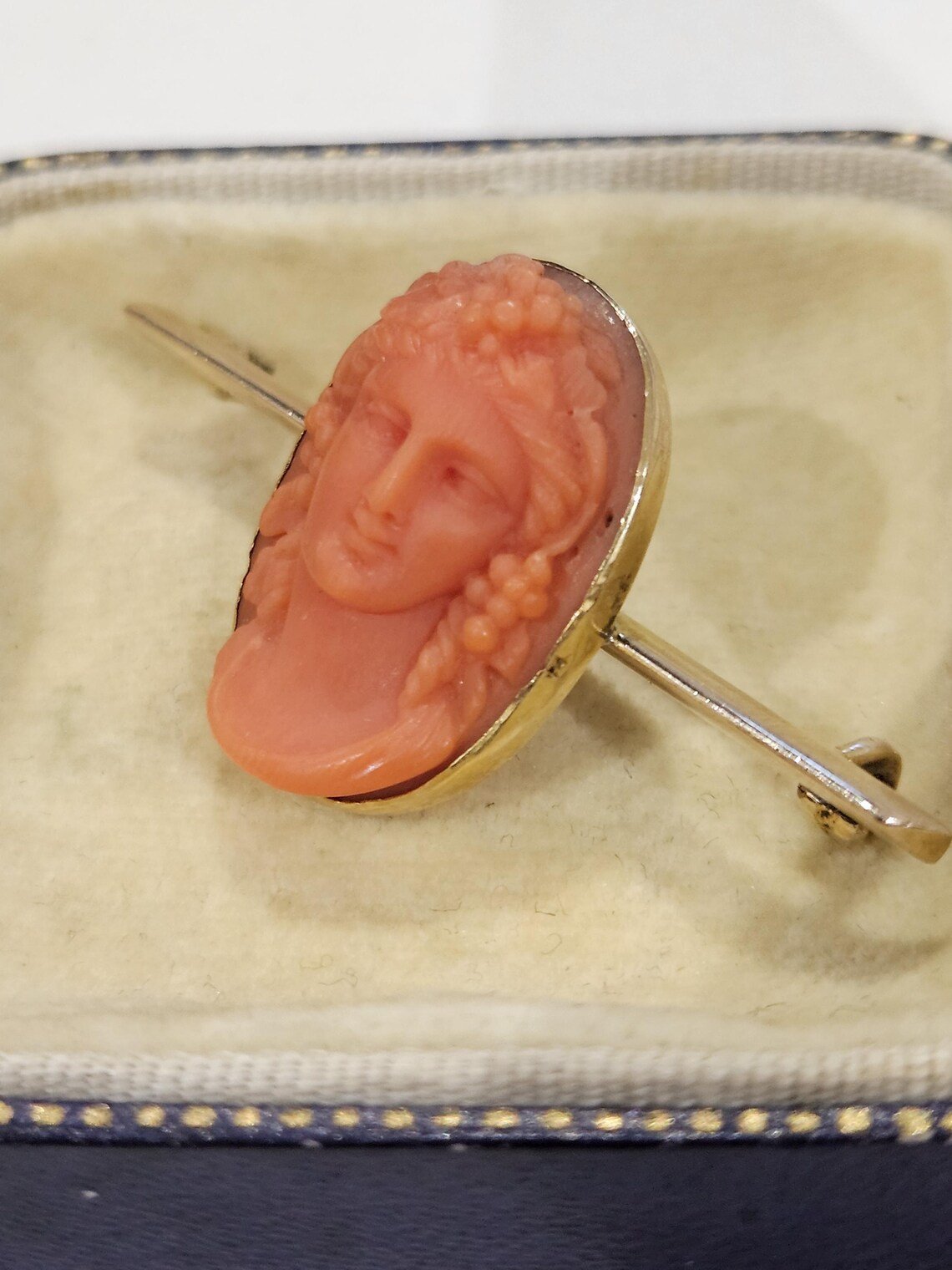 Antique Natural coral Cameo bacchante gilt over silver brooch - Image 5