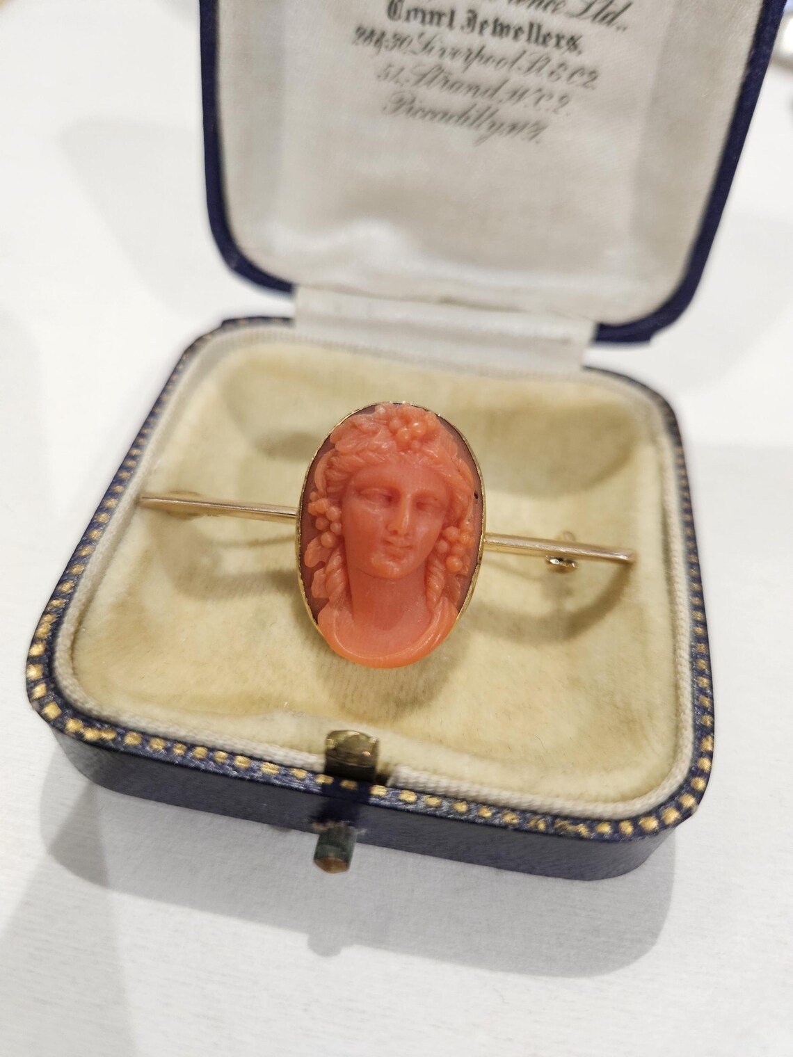 Antique Natural coral Cameo bacchante gilt over silver brooch - Image 7