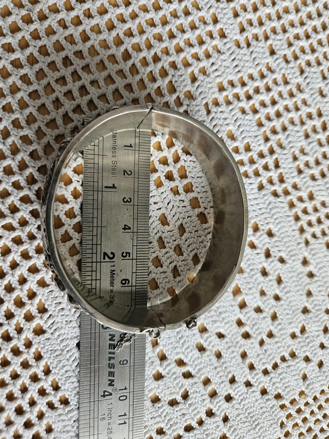 Antique Sterling silver 925 portugal marks harvest bangle Bracelet roses, grapes pears,wheat with safety chain - Image 8