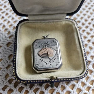 Antique horse rolled gold and sterling silver 925 locket from 1888 hallmarked