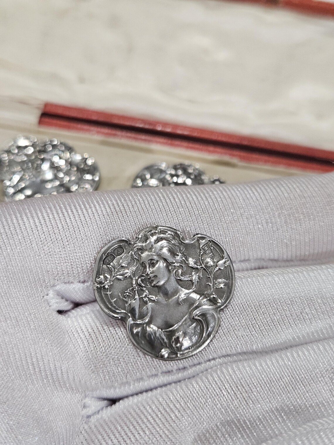 Antique real 4 buttons art nouveau sterling silver 925 hallmarked 1905