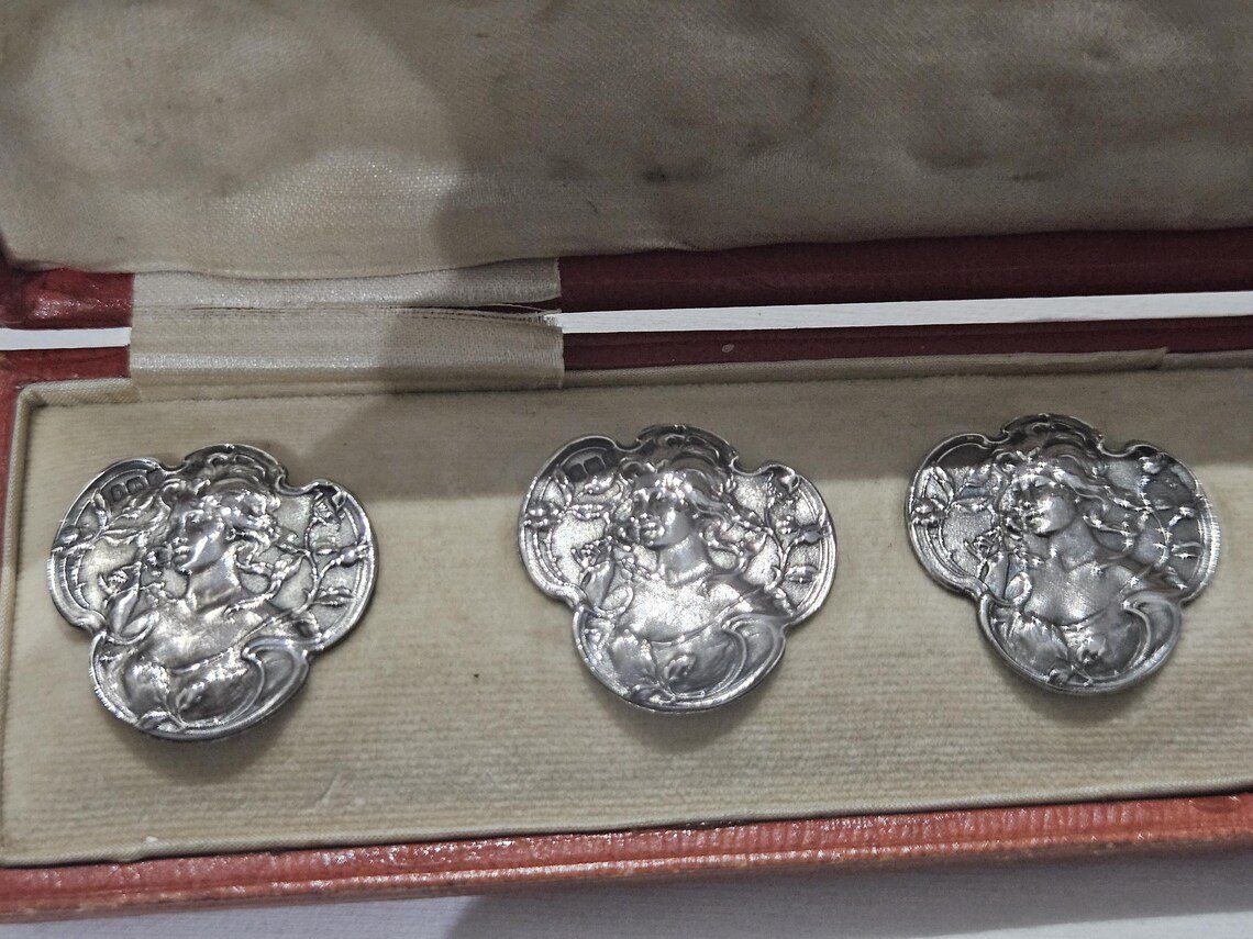 Antique real 4 buttons art nouveau sterling silver 925 hallmarked 1905 - Image 6